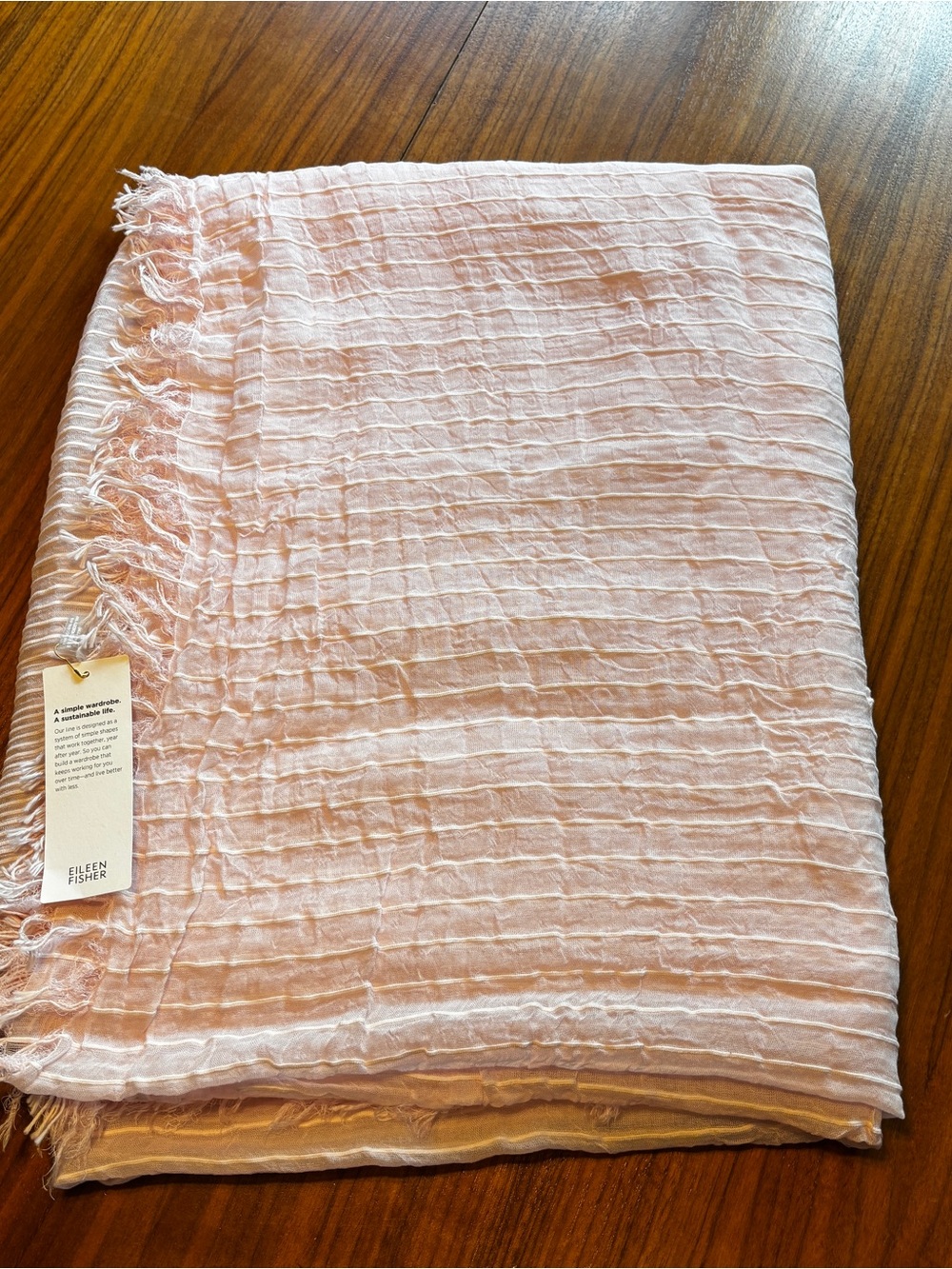 Eileen Fisher Pink Organic Lightweight Texture Fringe Scarf Wrap - Picture 8 of 10